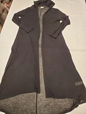 Bisou Bisou Long Black Duster Cardigan XL Lightweight Open Front Minimalist Maxi
